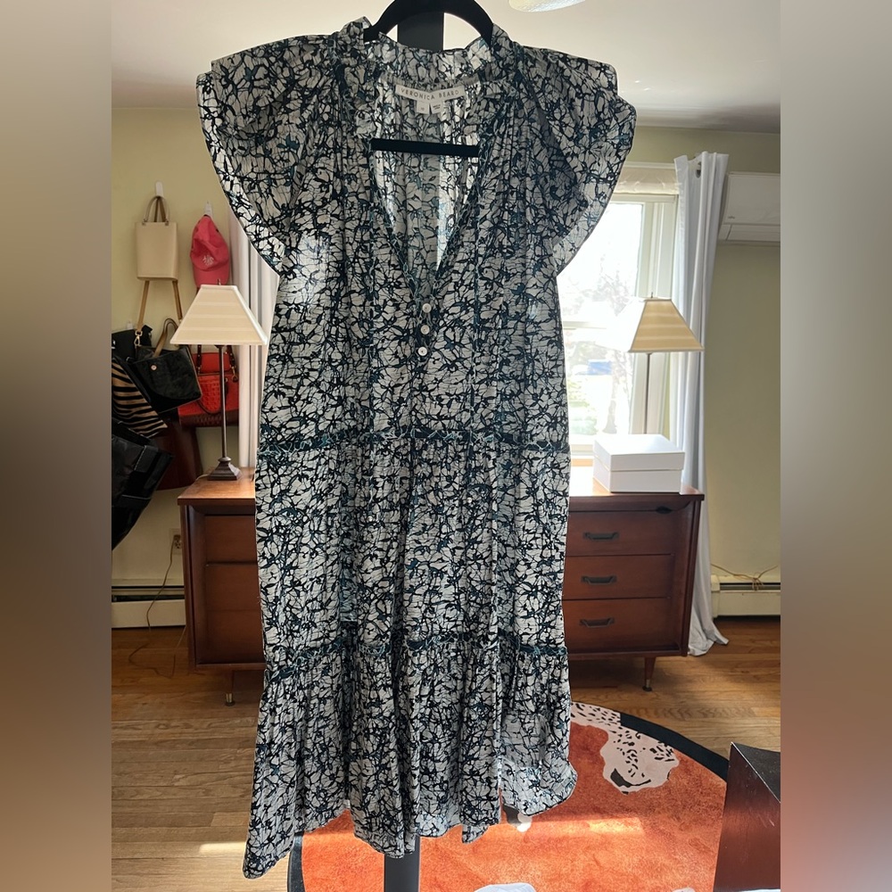 Veronica Beard Floral Blue and White Dress